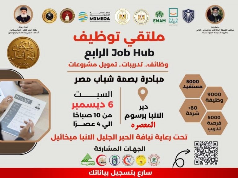 اتحاد عمال مصر شريك أساسي مع مبادرة «بصمة شباب مصر» بالملتقى التوظيفي بإيبارشية حلوان.. وإطلاق لينك التسجيل للشباب