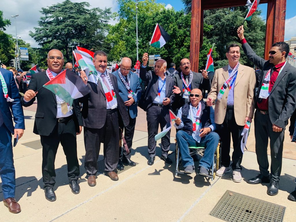وقفة تضامنية عمالية حاشدة بجنيف احتفالًا باعتماد فلسطين بصفة مراقب في منظمة العمل الدولية